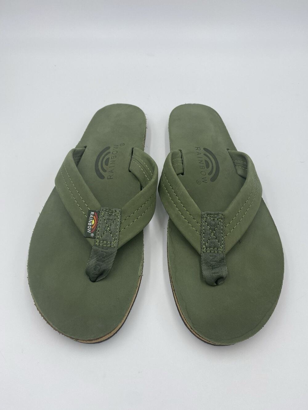 Rainbow Men's Single Layer Arch Sandal Flip Flop 1" Strap Green Sz Small 7.5-8.5